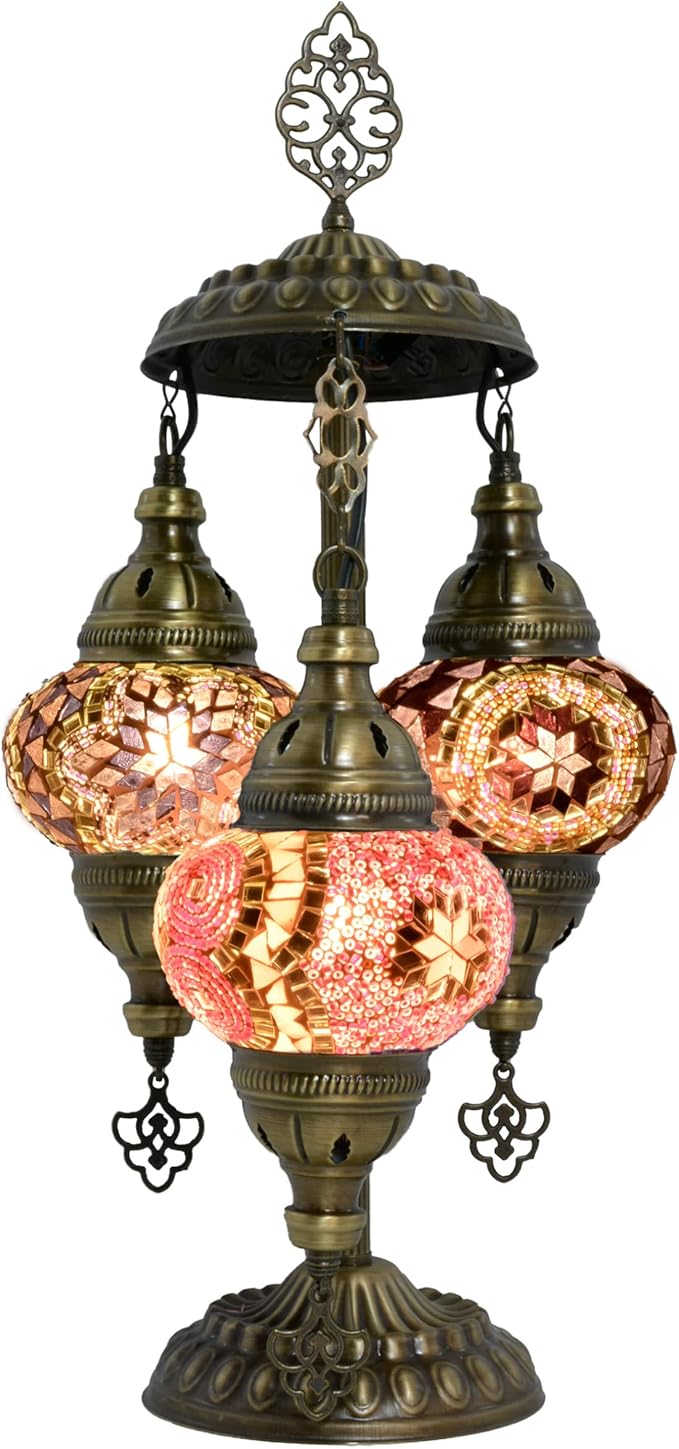 mozaist 3 Mosaic Sphere Turkish Table Lamp, Purple Basil, Handmade Glass Beads and Metal, Boho Style Vintage Living Room, Dining Room Farm Decor Colorful Light with US Plug&E12 Socket
