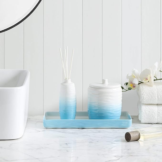 Bathroom Accessories - Ceramic Diffuser Bottles, Set of 3 (Blue and White Gradient)