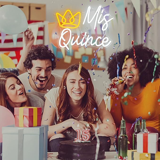 Mis Quince Neon Sign, LED Mis Quinceanera Neon Sign with Crown, Dimmable Mis Xv Neon Sign Light, Mis 15 Años Letrero Quinceanera Decorations for 15th Birthday Party Girl Kid Christmas Wall Decor