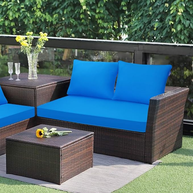 Outdoor Loveseat Cushion Set 44'' x 24'', Outdoor Cushions for Patio Furniture with Fastness Cover, Water Repellent Outdoor Seat Cushion and Couch Back Cushions for Bench, and Swing (Solid Sky Blue)
