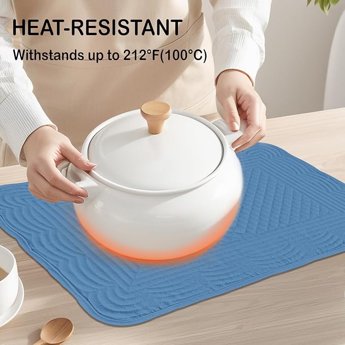 Blue 100% Cotton Placemats Set of 6, Rectangular Placemats Machine Washable-13x18 Inches for Kitchen or Dining Table Fabric Rectangular Table Mats