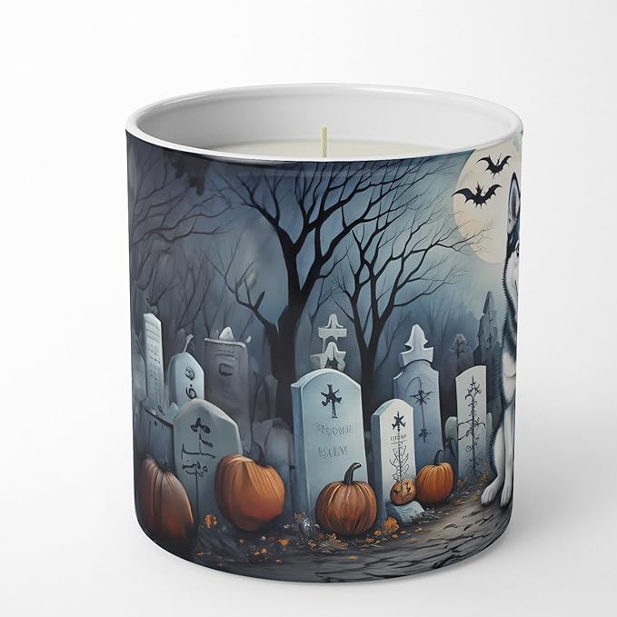 Caroline's Treasures DAC2055CDL Siberian Husky Spooky Halloween Decorative Soy Candle Nature Soy Wax Essential Oil Home Decor Ideal for Bedroom Kitchen Bath Office Gift, 10 oz