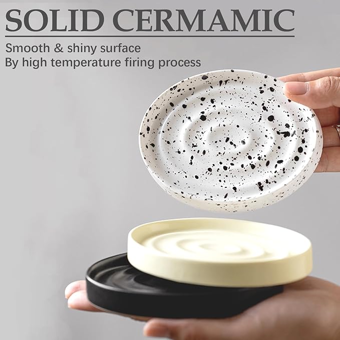 Ceramic Soap Dish Creamy Yellow Modern Soap Bar Holder Porcelain Solid Chic Trays Saver for Shower Bathroom Tub Razor Kitchen Keep Soap Bars Dry, Easy to Clean, 4.92" L x 3.74" W