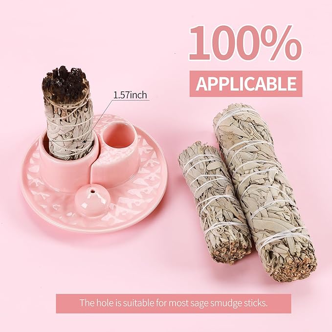 Palo Santo Sticks Holder, Multi-Purpose Handmade Ceramic Incense Burner for Palo Santo Incense Sticks, Sage Holder for Burning, Ash Catcher Tray for Meditation Yoga Room (Light Pink)