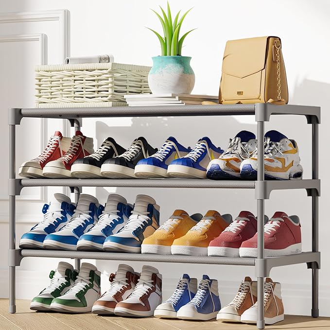 Kitsure Shoe Rack - Premium Non-Woven Shoe Rack Shelf, Shoe Organizer for Closet, Entryway, Garage & Corridor, Sturdy & Durable Long Stackable Shoe Shelves, Medium, Grey