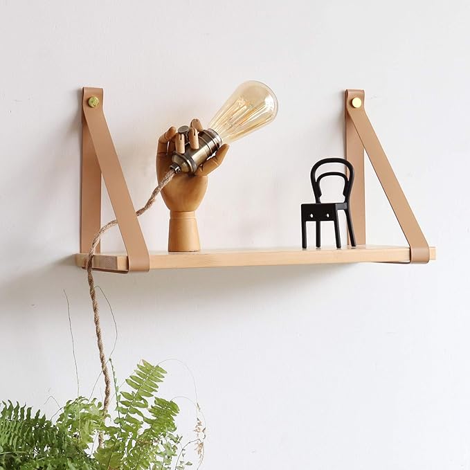 FRIADE PU Leather Strap Shelves,Wall Floating Shelf, Storage Rack for Kitchen,Living Room,Bedroom,Study,Set of 2