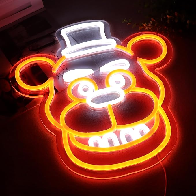 Freddy Neon Signs for Wall Decor,LED Neon Lights for Bedroom,Birthday、Christmas Gifts for kids 5V Power Adapter 12 * 13Inch(wite+orange)