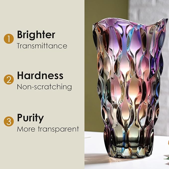 CEMABT Glass Vases for Flowers,Thickened 3.4 lb Morden vases for Tables Centerpieces, vase for Home Decor, Crystal,Colorful and Clear Rose Large Vases Christmas Day Gifts(Heavy Duty)