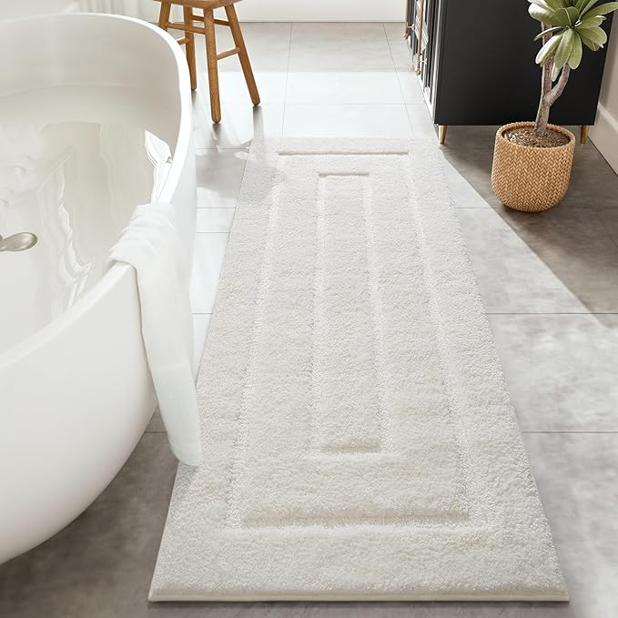 HOMORE Bathroom Runner Rugs 24x70 Non Slip Washable Long White Bathroom Rug Absorbent Plush Bath Rug for Shower Floor,Ivory