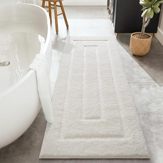 HOMORE Bathroom Runner Rugs 24x70 Non Slip Washable Long White Bathroom Rug Absorbent Plush Bath Rug for Shower Floor,Ivory