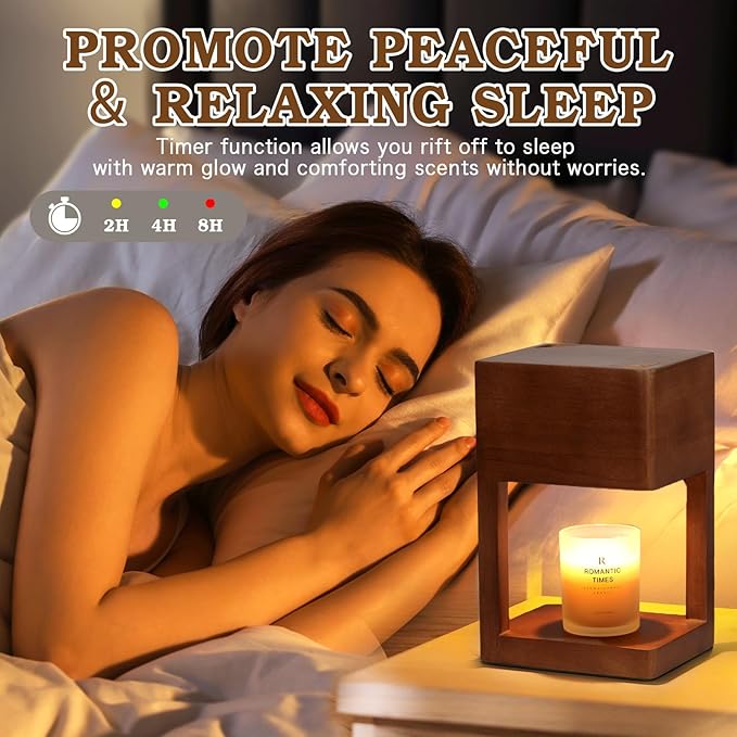 Candle Warmer Lamp Wood with Timer, Dimmable Electric Candle Lamp Warmer for Jar Candles, 2*35 Watt Bulb, Birthday Gifts for Women, Gifts for Mom, Decorative Wooden Candle Lamp for Bedroom Home Decor