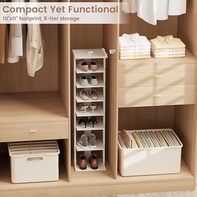 Tangkula 8-Tier Vertical Shoe Rack, Space-Saving Corner Shoe Organizer for 7 Pairs, Narrow Shoe Storage for Entryway, Front Door, or Closet