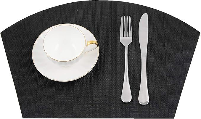 SHACOS Wedge Placemats Set of 8 Woven Vinyl Placemats for Small Round Table Place Mats Wipe Clean Non Slip Table Mats, Black