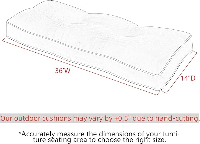 Favoyard Outdoor Bench Cushion 36 x 14 Inch Water-Resistant & 3-Year Fade Resistant Patio Furniture Cushions Tufted Garden Seat Pads for Indoor/Outdoor Porch Sofa Settee Couch with Ties, Beige