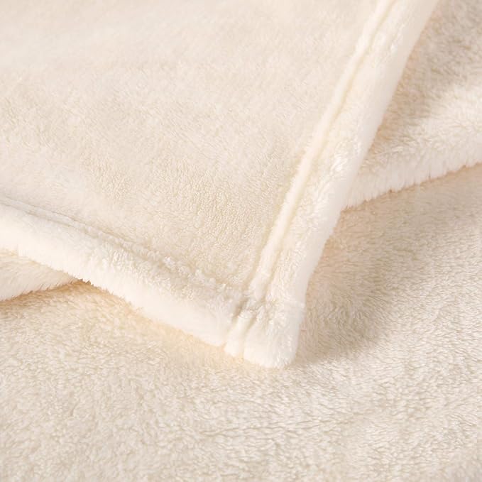 TASTHROW Large Flannel Fleece Throw Blanket, 60×80 Inch - Cozy Lightweight Thick Blanket - All Seasons Suitable for Women, Men and Kids (Cream White)