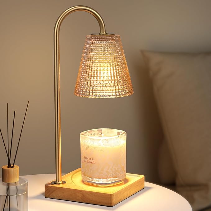 Candle Warmer Lamp-Dimmable Candle Lamp with Timer, Christmas Birthday Gifts for Women, House Warming Gifts for New Home Bedroom Decor, Wax Warmer for Scented Wax with Unique Dotted Lampshade