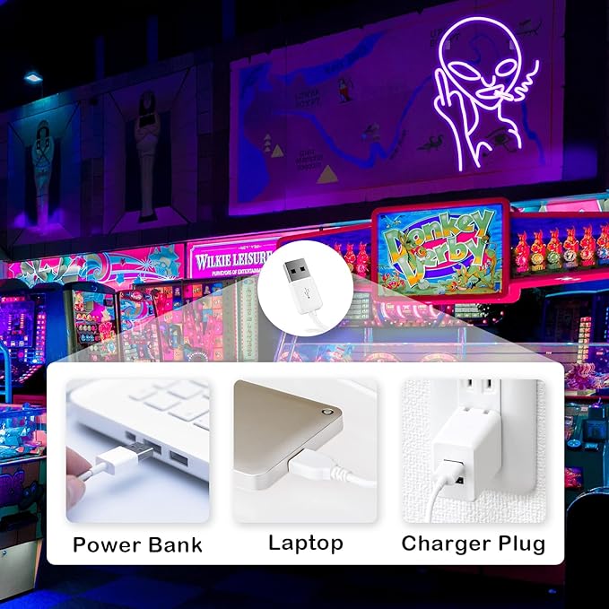Lucunstar Purple Alien Neon Sign,Purple Neon Sign,LED Sign Alien Neon Signs for Wall Decor,Shop Bar Pub Man Cave,Teen Room,Game Room Decor,Hip Hop Party Neon Sign For Wall Decor,Party Bedroom