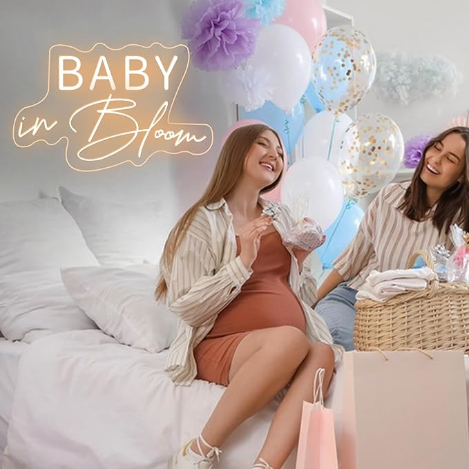 Baby In Bloom Neon Sign Baby shower Welcome Neon Light Warm White LED Light up Signs for Bedroom Boys Girls Room Club Bar Shower Backdrop Party Decorations