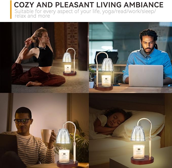 Candle Warmer Lamp with 3 Bulbs, Adjustable Height Dimmable Candle Warmer with Timer, Compatible with Large Jar Candles, Candle Lamp with Charming Gift Box for Her/Him