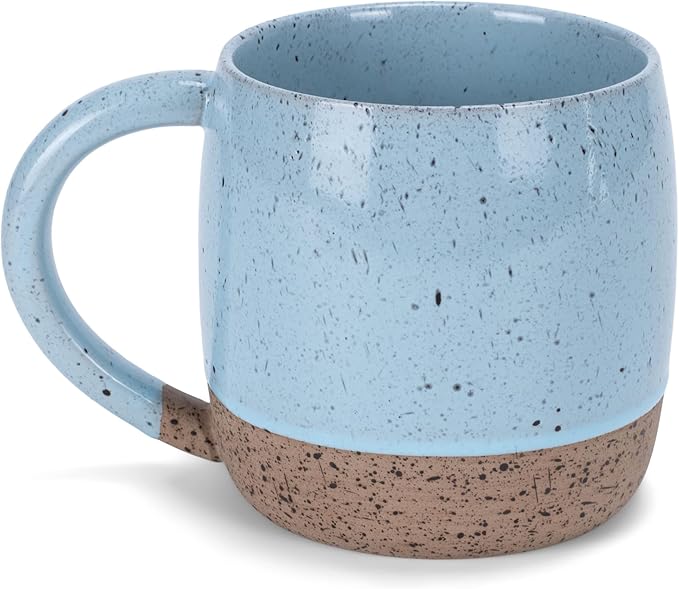 Elanze Designs Speckled Raw Bottom 17 ounce Ceramic Mugs Pack of 2, Ice Blue