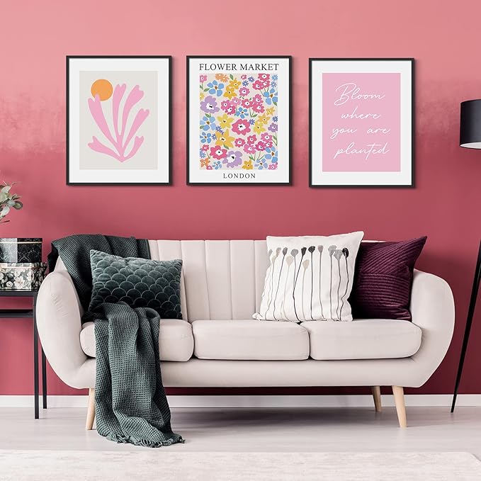 Habseligkeit Pink Danish Pastel Wall Decor for Girls Dorm, Boho Matisse Wall Art Prints, Flower Market Posters for Room Decor Aesthetic Unframed, 11x14in, Set of 6