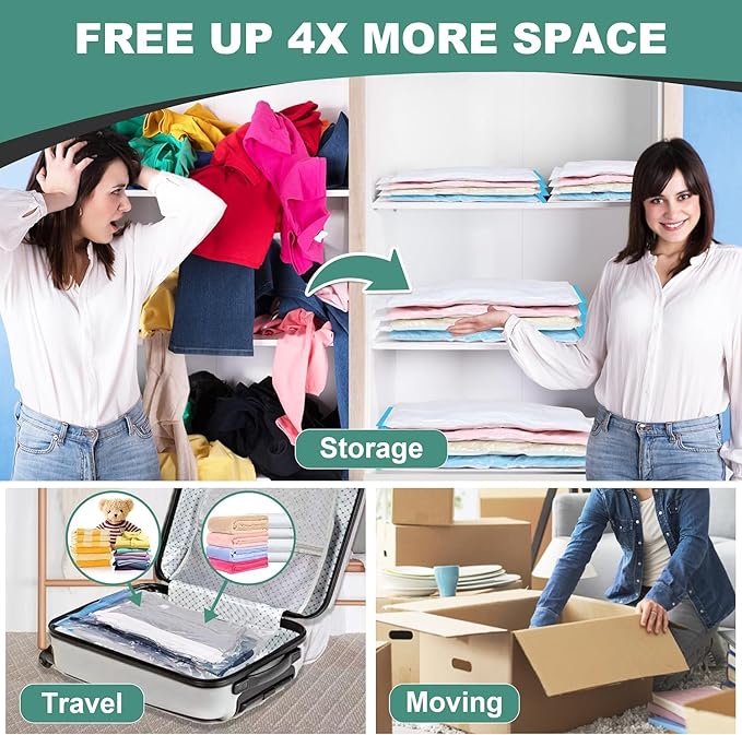Vacuum Storage Bags, Space Saver Bags, Vacuum Sealed Bags for Comforters, Blankets, Clothes Storage, Hand Pump Included, 10-Jumbo