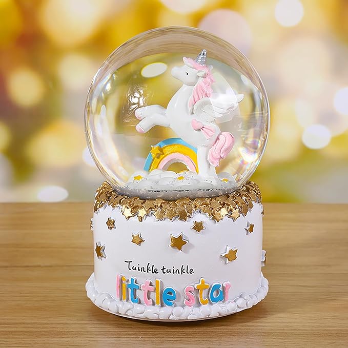 Rainbow Unicorn Snow Globe Automatic Rotating Snow Flakes with Coloful Light Music Christmas Birthday Presents Gifts for Kids Girls Baby Sister Daughter Granddaughter Women Mom Grandma