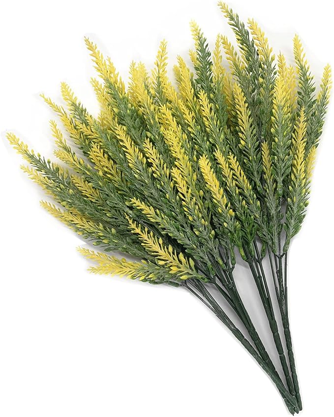 CATTREE Artificial Lavender, Plastic Plants Fake Flowers Bouquet Home Bridal Wedding Office Party Garden Balcony Indoor Outdoor DIY Centerpieces Arrangements Simulation Craft Decoration Yellow 4pcs