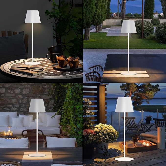 uuffoo 2 Pack Cordless Rechargeable Table Lamps, 5200mAh Battery Powered Outdoor Table Lamps with 3 Colors Stepless Dimming, Desk Night Light for Restaurant, Patio, Bedroom, Bar (White)