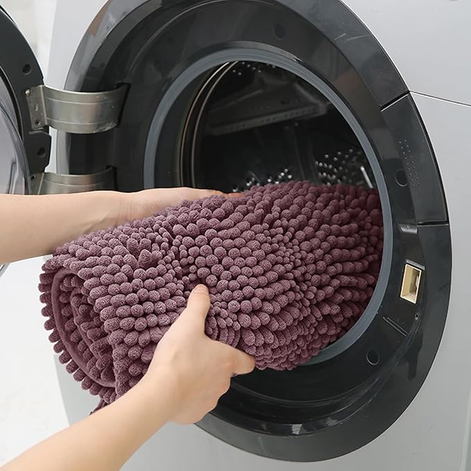 Striped Mauve Bathroom Rug Set 3 Pieces Ultra Soft, Non Slip Chenille Bath Carpet, Absorbent Plush Shaggy Bath Mats for Bathroom, Toilet, Bedroom, Kitchen