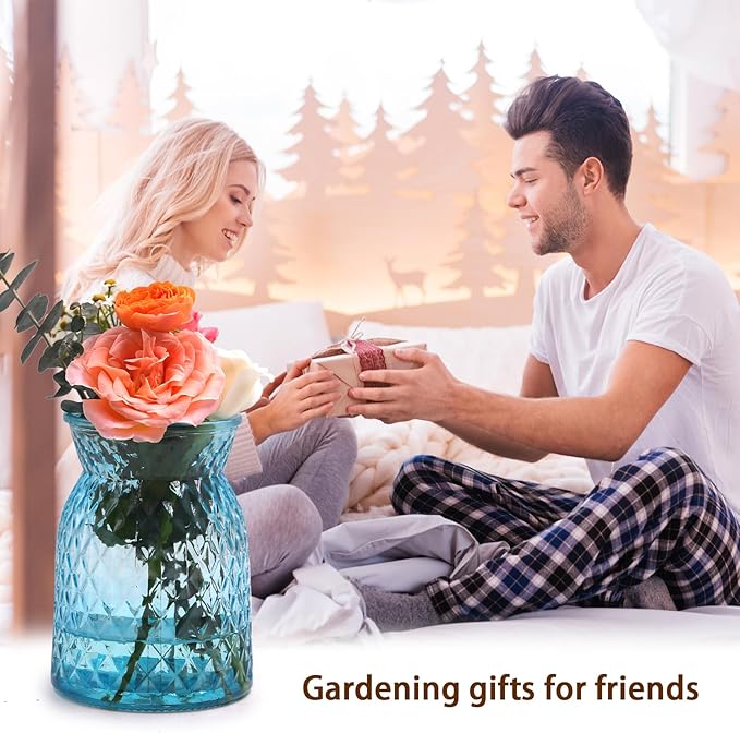OFFIDIX Glass Vase,6.5 * 4.5in Large Mouth Shape Geometric Faceted Design Flower Vase for Weddings,Events,Decorating,Office,Home Decor
