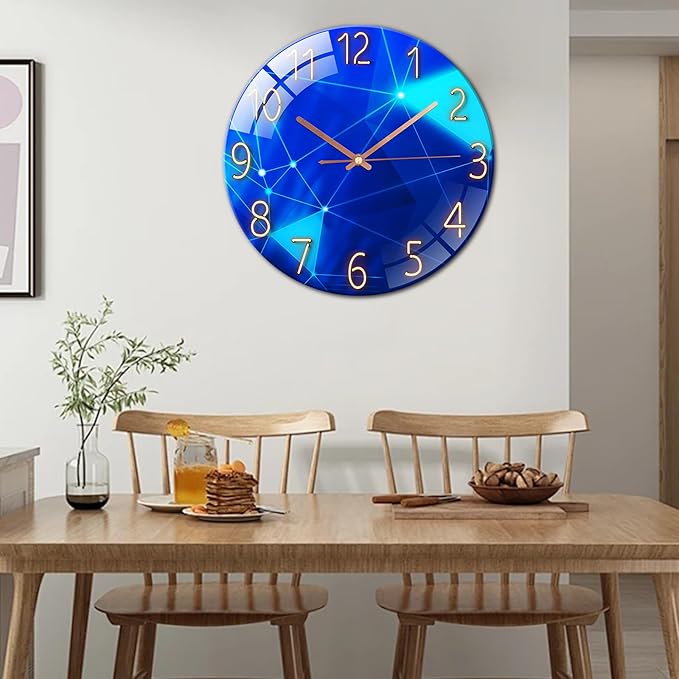 Ergocar Glass Wall Clock Silent Scanning Mechanical Round Glass Wall Clock, Suitable for Living Room, Kitchen, Office.