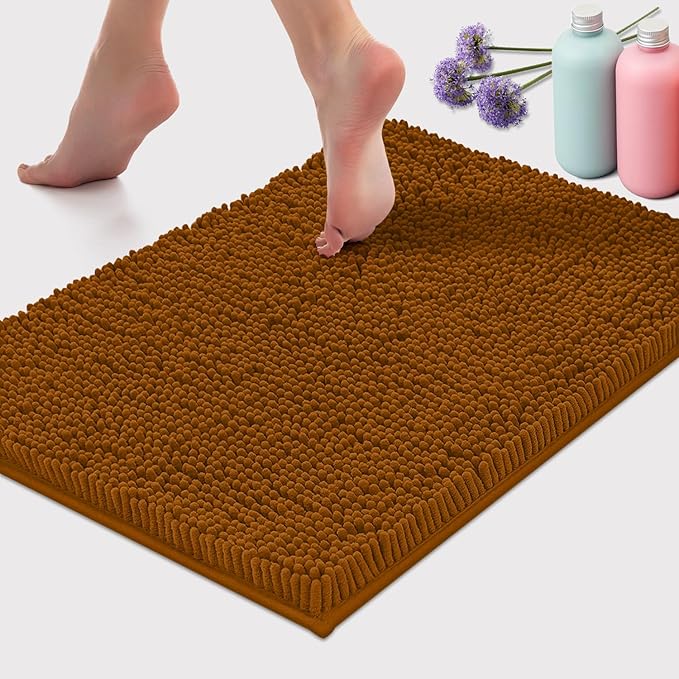 LuxUrux Bathroom Rug Set-Extra-Soft Plush Bath mat Shower Bathroom Rugs,1" Chenille Microfiber Material, Super Absorbent (30" x 20" Plus 23" x 15", Pumpkin)