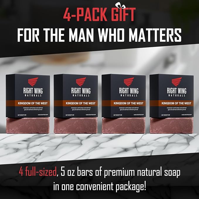 Right Wing Naturals Bar Soap Gift Set for Men | Handcrafted Cold-Pressed | Handmade Organic Soap for Men | Most Popular Flavors | Natural Scented Men’s Bar Soap| Pack of 4 Bars