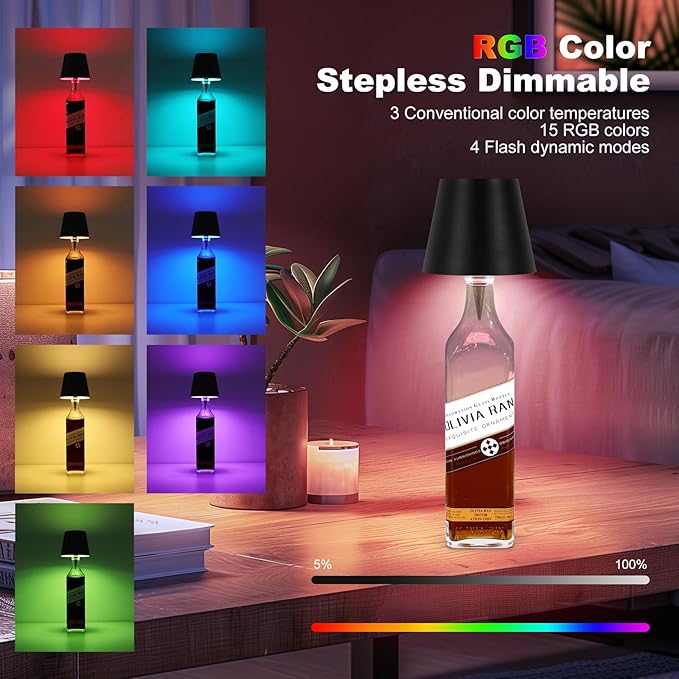 2025 New Wireless Bottle Lamp,RGB LED Bottle Light with Remote(RGB Black, 1pc)