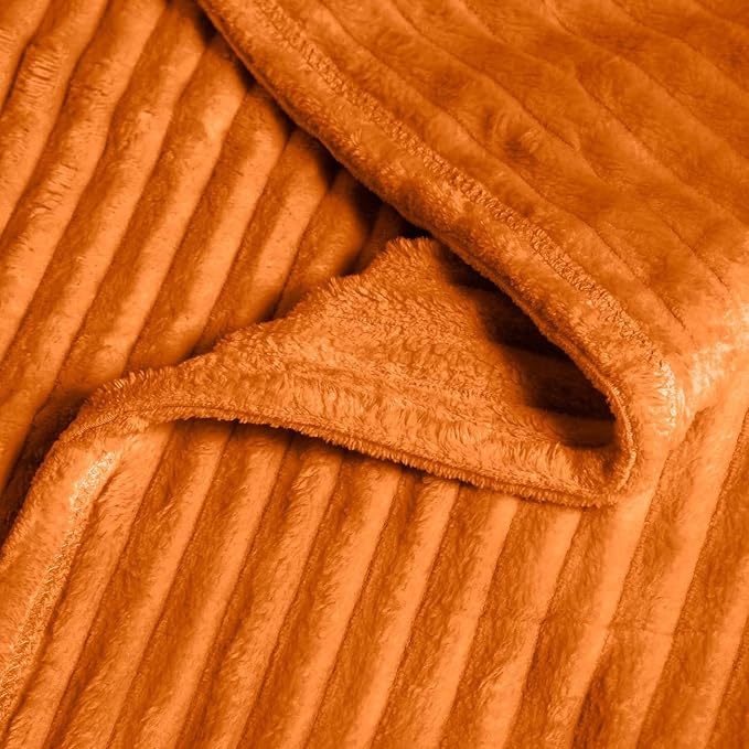 Vessia Flannel Fleece Throw Blanket, 300GSM Cozy Orange Striped Blanket for Kids and Adults, Warm and Soft Microfiber Ribbed Couch and Sofa Throw for All Season(50x40inch)