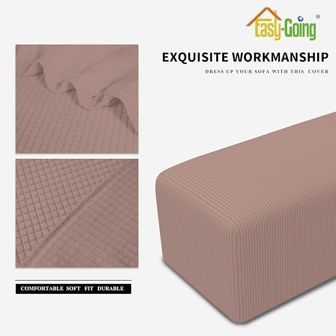 Easy-Going Stretch Ottoman Cover Folding Storage Stool Furniture Protector Soft Rectangle slipcover with Elastic Bottom(Ottoman Large,Pink)