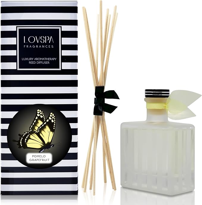 LOVSPA Pomelo Grapefruit Luxury Reed Diffuser Set - Scent Diffuser for Home - Non-Toxic Oil Reed Diffusers - Made in The USA