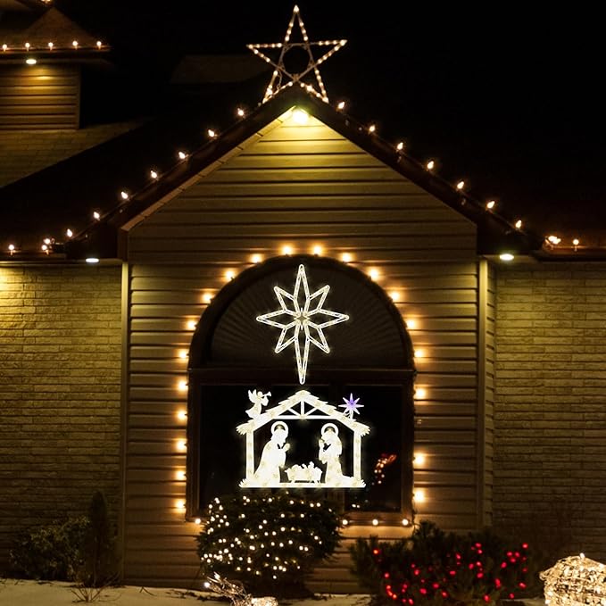 Christmas Decorations 17" Christmas Window Silhouette Lights Decorations - 2 Pack Nativity Scene with Lights & Lighted Bethlehem Star for Holiday Indoor and Outdoor Wall Door Window Decorate