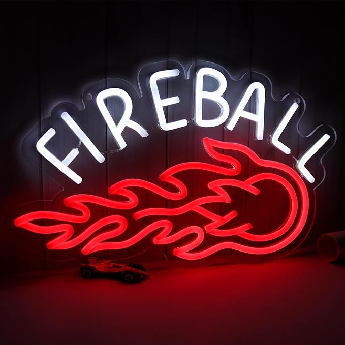 Neon Sign, LED Neon Light Sign 17x10, USB Powered Decorative Bar Open Sign for Home Bar Store Party Decor,FIREBALL Whiskey Neon Lights for Man Cave