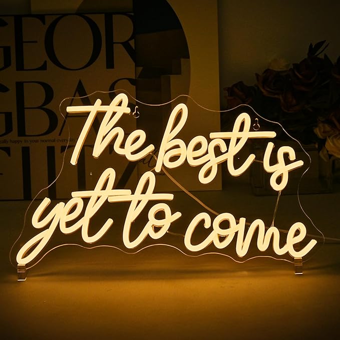 The Best Is Yet to Come Neon Sign Warm White Letter Led Neon Lights for Wall Decor Usb Word Light Up Signs for Bedroom Home Bar Classroom Graduation Ceremony Wedding Birthday Party Kids Room Teens Gifts