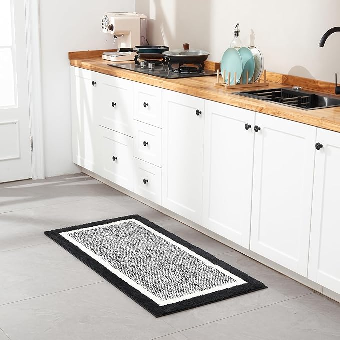 CozeCube Bath mats for Bathroom Non Slip, Fluffy Shaggy Bath Rugs for Bathroom Washable, Extra Soft and Absorbent Microfiber Bath Rugs for Shower Sink, Kitchen Sink, Jet Black, 16" x 24"