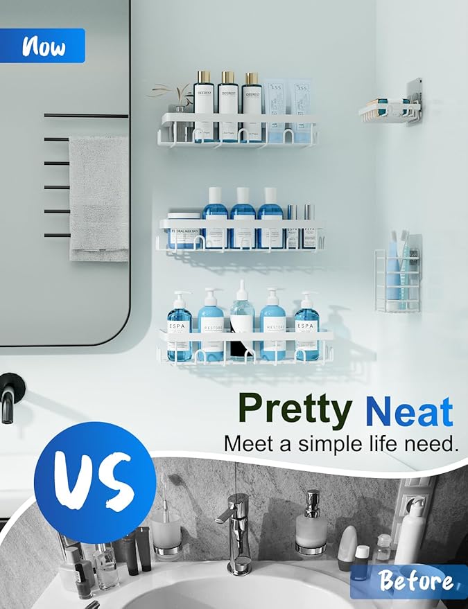 GVY Shower Organizer 5 Pack, Adhesive Shower Caddy Bathroom Shelves,Rustproof Bathroom Organizers and Storage for Home Decor, No Drilling Shower Shelves for Apartment Essentials