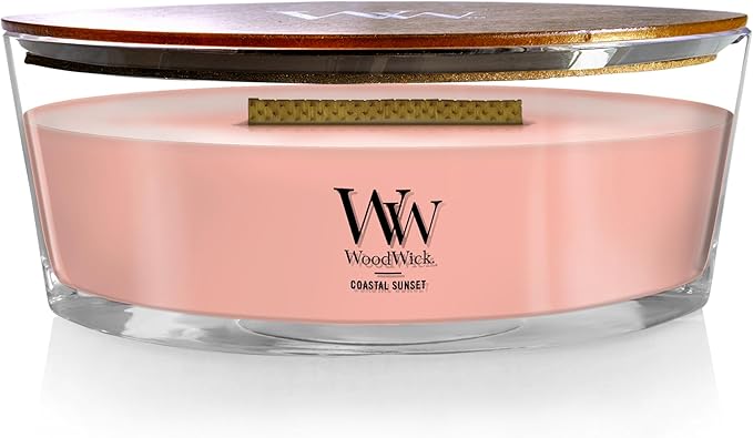 WoodWick Coastal Sunset Scented Ellipse Candle, Crackles as it burns, Up to 50 hrs burn time, Perfect for gifting, 16oz