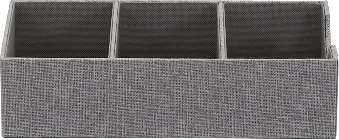 Household Essentials Grey 727-1 Deep 3 Section Drawer Organizer Box for Storage | 12 in x 6.13 in x 3.13