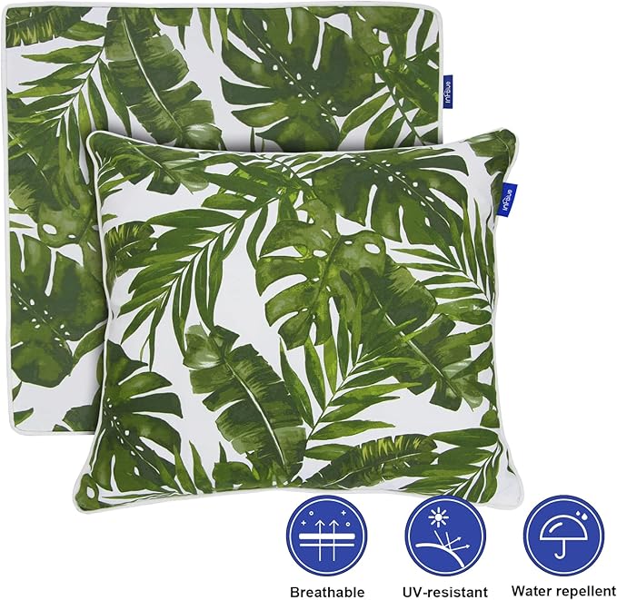 Deep Seat Cushions, Outdoor Cushions, Patio Furniture Cushions, Deep Seat & Back Cushion Patio Cushions with Rmoveable Cover for Backyard Couch Sofa Fade Resistant (19x19x3 in, Green Leaves)