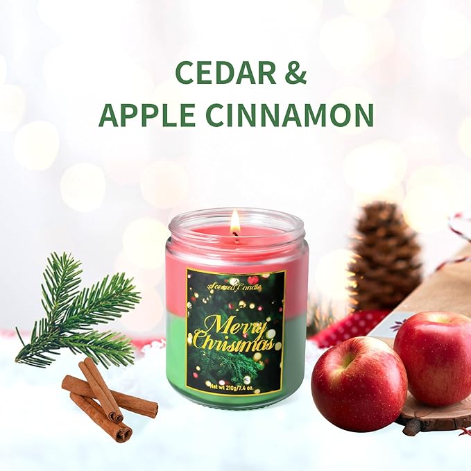 STRN Handmade Christmas Candle Gift, Scented Jar Candle for Christmas Soy Wax Candle Set, Cedar & Apple Cinnamon (200g)