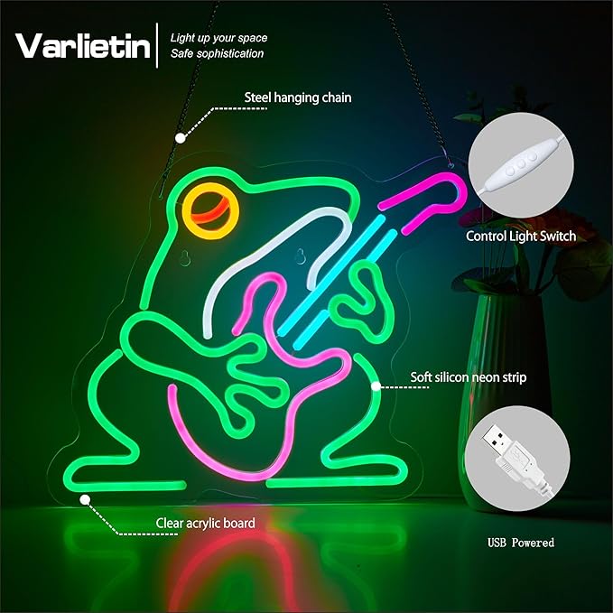Cowboy Frog Neon Sign for Wall Decor, Musician Frog LED Neon Signs Lights for Bedroom Wall Decor Room Men Cave Game Room Decor, Birthday Party Decoration Gift