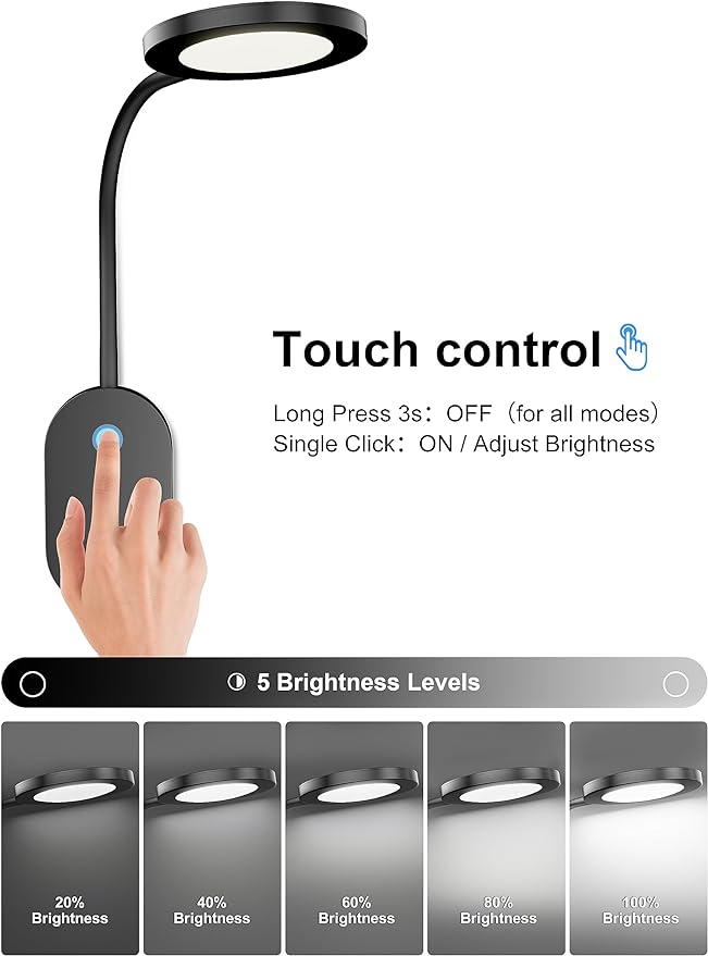 deeloop LED Wall Mounted Reading Light for Bed, Book Light for Wall Bedside Lamp with USB Output, 4 Hour Auto-Off Timer Lights,Eye-Caring Reading Lamp with 5 Dimmable 360° Gooseneck Headboard Light