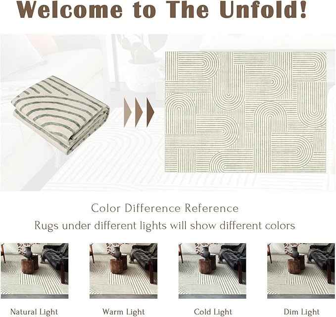 Area Rugs 9x12 Living Room - Large Washable Sage Green Boho Rugs for Bedroom Soft Abstract Rug Ultra-Thin Modern Rainbow Carpet Stain Resistant Rug for Dining Room Nursery Room Home Decor